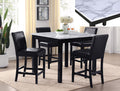 1715SET-PU 5 pc Lennon black finish wood faux marble top counter height dining table set black faux leather chairs