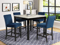 1715SET-RB 5 pc Gracie oaks lennon dark finish faux marble top counter height dining table set royal blue velvet chairs