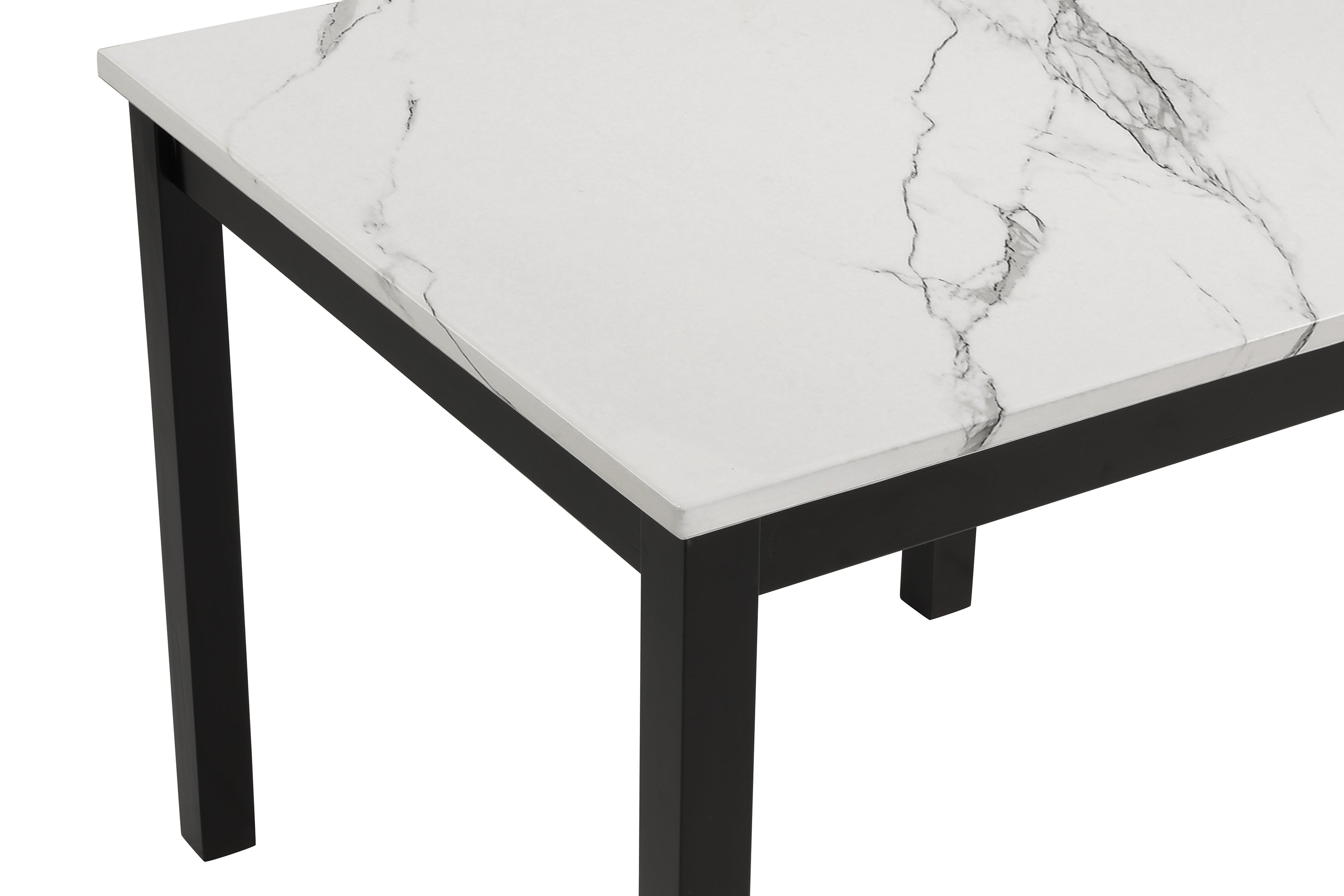 1715SET 5 pc Gracie oaks lennon dark finish faux marble top counter height dining table set black velvet chairs