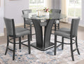 1716T-54 5 pc 5 pc Camelia grey finish wood base and 54" round glass top counter height dining table set with grey chairs