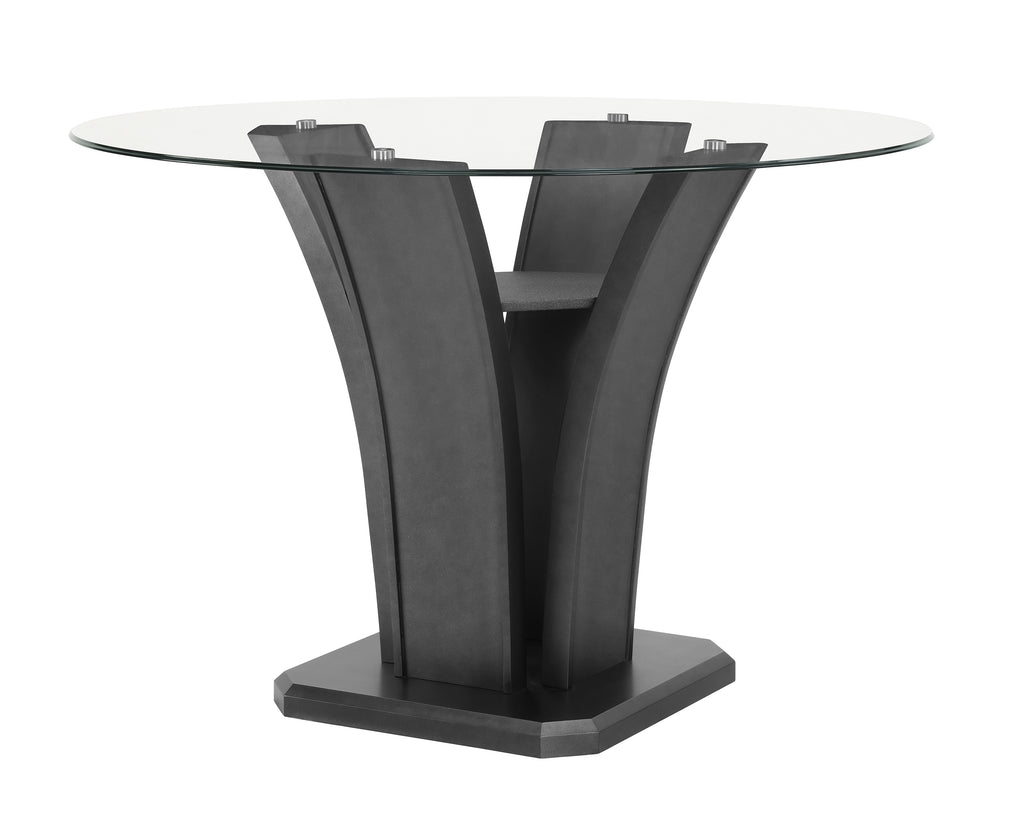 1716T-54 5 pc 5 pc Camelia grey finish wood base and 54" round glass top counter height dining table set with grey chairs