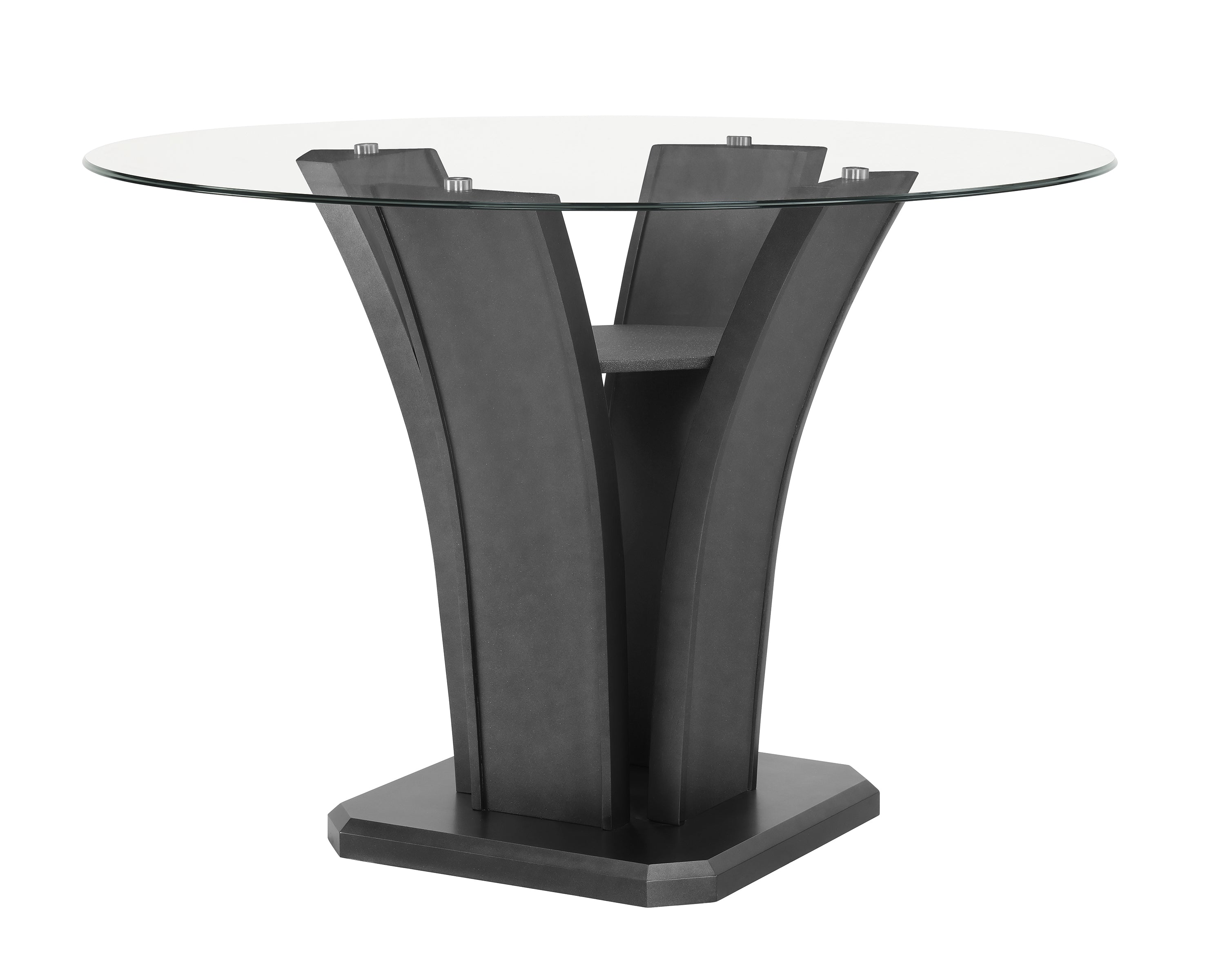 1716T-54 5 pc 5 pc Camelia grey finish wood base and 54" round glass top counter height dining table set with grey chairs