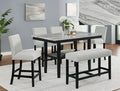 1718T-6PC 6 pc Marbel black wood finish faux marble top counter height dining table set with bench