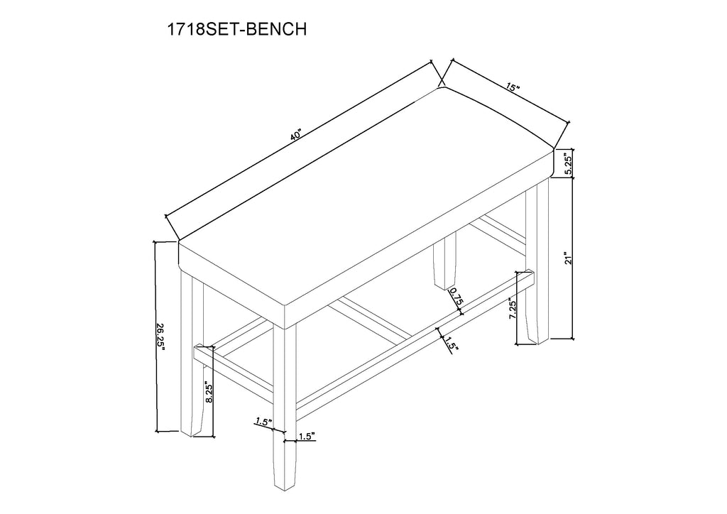 1718T-6PC 6 pc Marbel black wood finish faux marble top counter height dining table set with bench