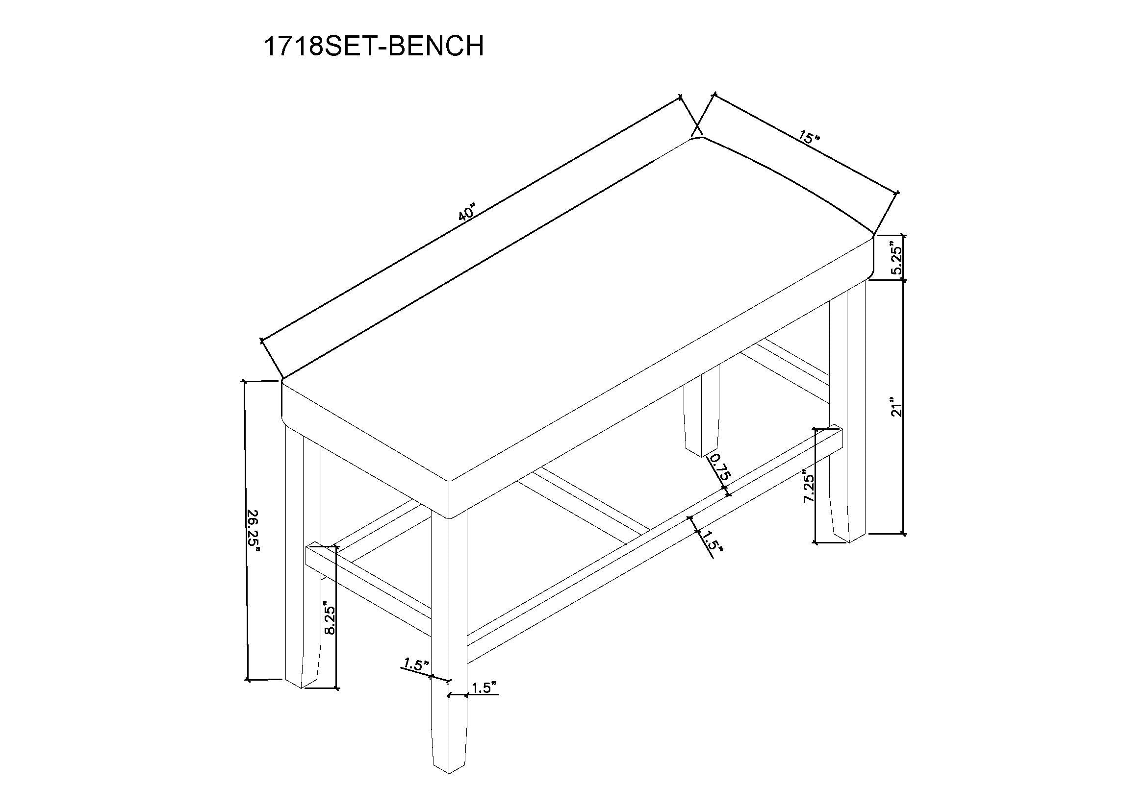 1718T-6PC 6 pc Marbel black wood finish faux marble top counter height dining table set with bench