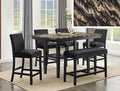 Marbel 6-Piece Black Wood Gold & Amber Veining Faux Marble Top Counter Height Dining Set with Bench – 1718GBK-6PC