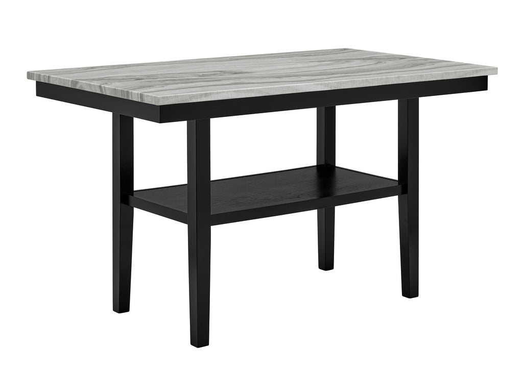 1718T-6PC 6 pc Marbel black wood finish faux marble top counter height dining table set with bench