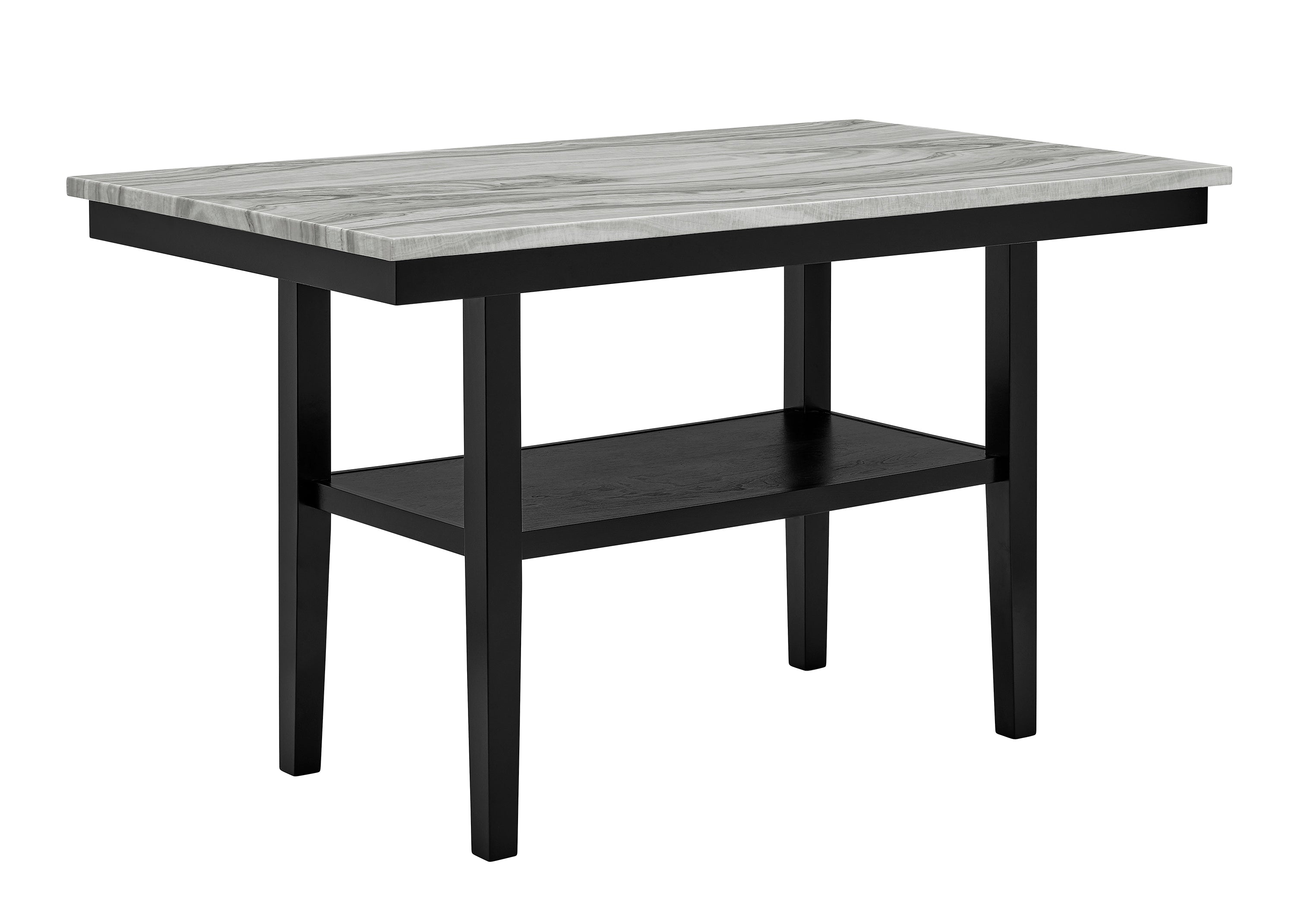 1718T-6PC 6 pc Marbel black wood finish faux marble top counter height dining table set with bench