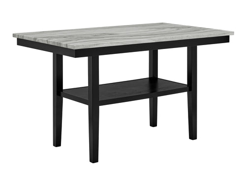 1718T-6PC 6 pc Marbel black wood finish faux marble top counter height dining table set with bench