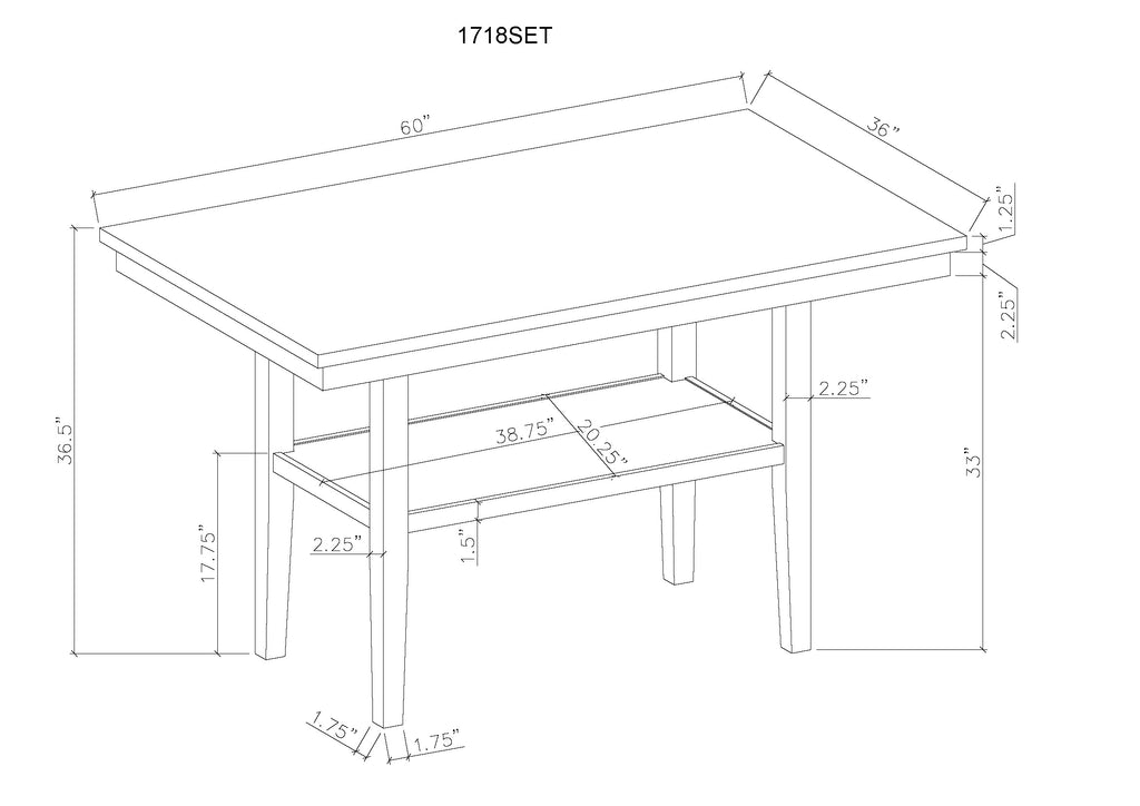 1718T-6PC 6 pc Marbel black wood finish faux marble top counter height dining table set with bench