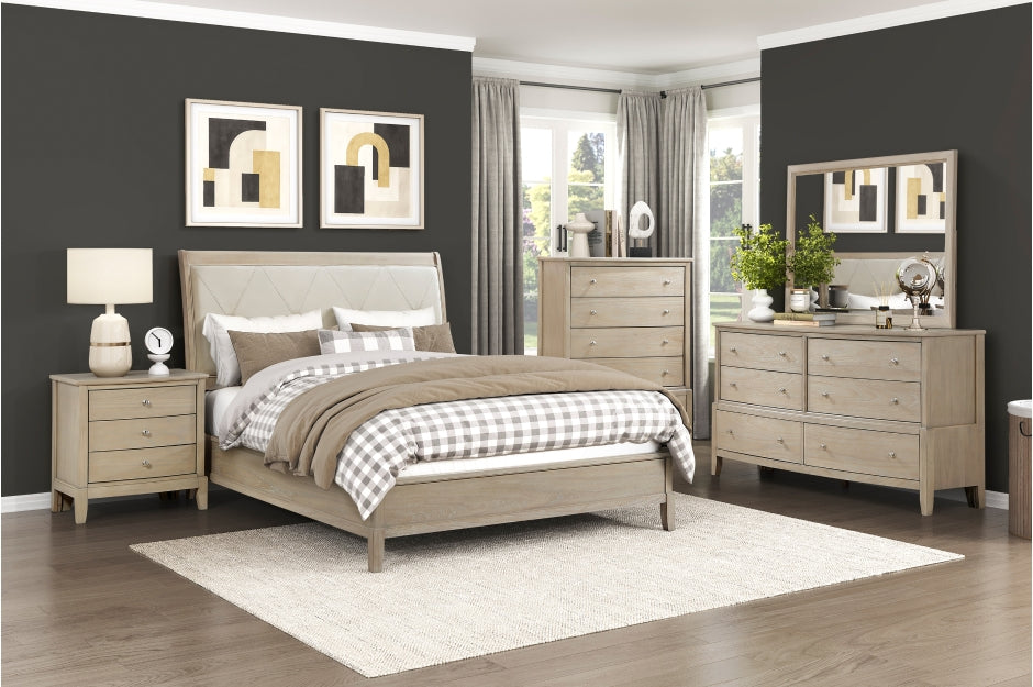 Homelegance 1730NB-4PC 4 pc Cotterill beige finish wood queen bedroom set with faux leather padded headboard