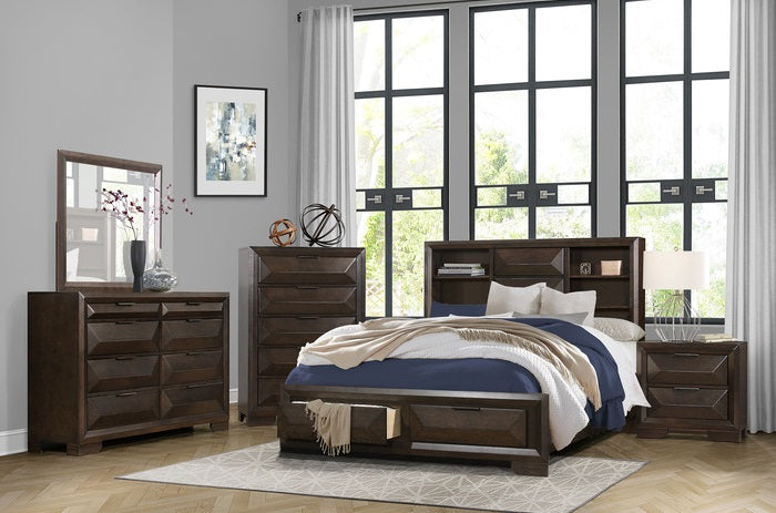 Homelegance 1753-4PC 4 pc Chesky warm espresso finish wood storage queen bedroom set