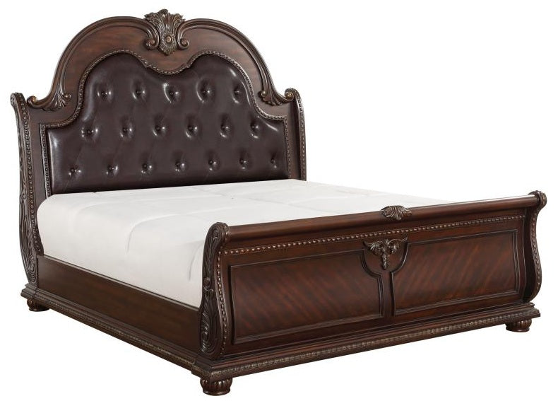 Homelegance 1757-4PC 4 pc Astoria grand Cavalier dark cherry finish wood ornate sleigh bedroom set