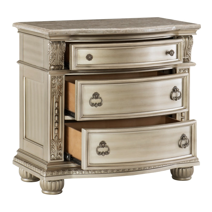 Homelegance 1757SV-N Astoria grand Cavalier silver finish wood ornate bedroom nightstand