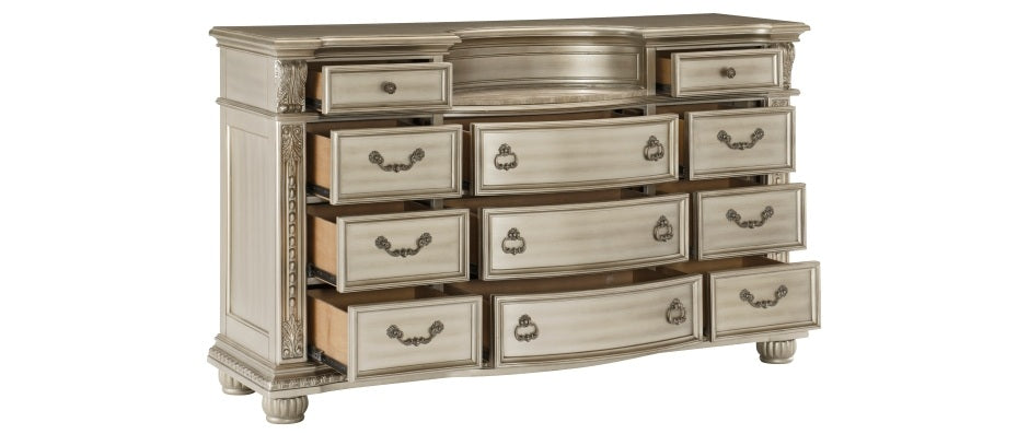 Homelegance 1757SV-4PC 4 pc Astoria grand Cavalier silver finish wood ornate sleigh bedroom set