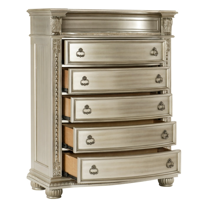 Homelegance 1757SV-CH Astoria grand Cavalier silver finish wood ornate bedroom chest.