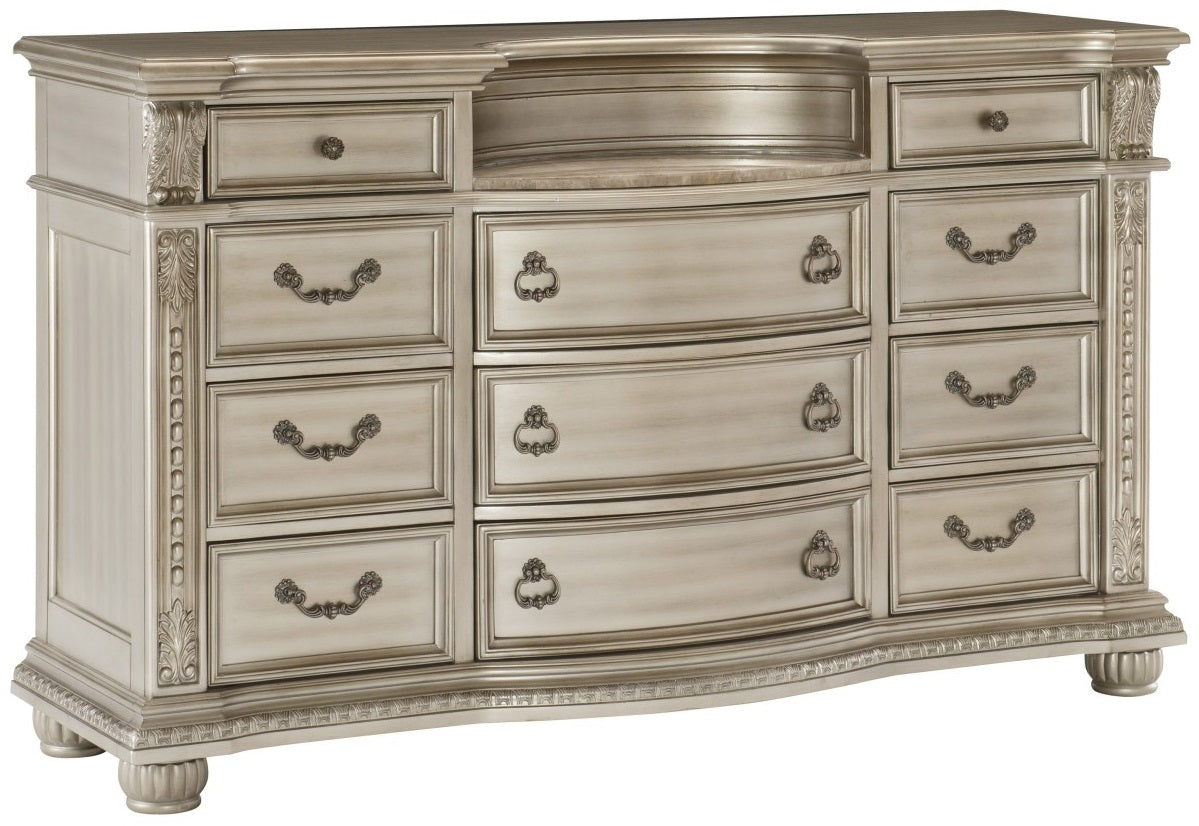 Homelegance 1757SV-4PC 4 pc Astoria grand Cavalier silver finish wood ornate sleigh bedroom set