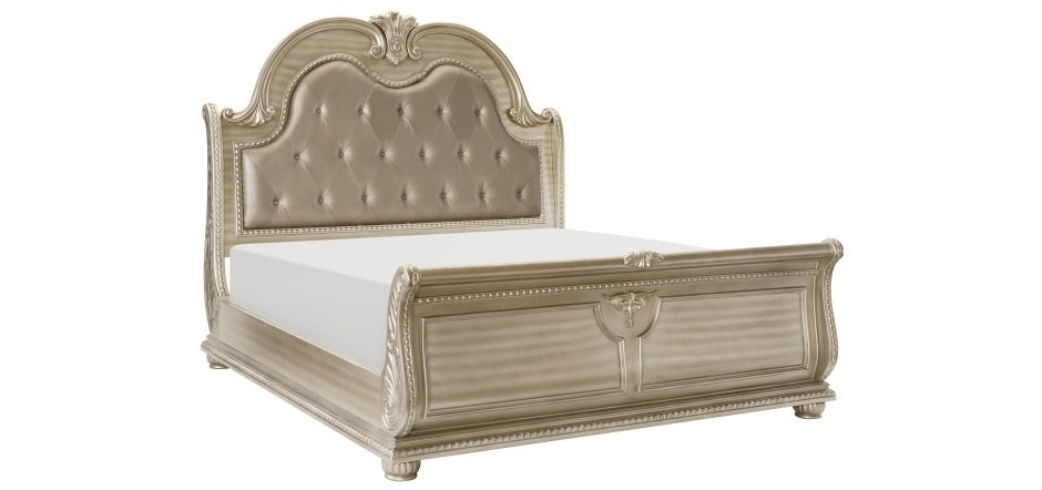 Homelegance 1757SV-4PC 4 pc Astoria grand Cavalier silver finish wood ornate sleigh bedroom set
