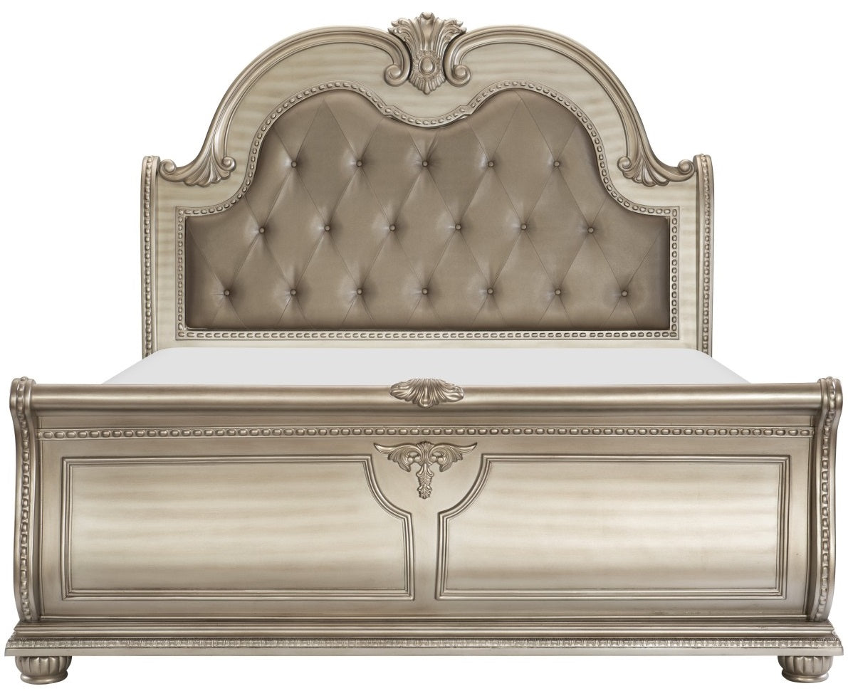 Homelegance 1757SV-4PC 4 pc Astoria grand Cavalier silver finish wood ornate sleigh bedroom set
