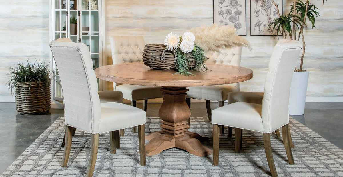 Coaster 180200-5PC  5 PC Florence vintage 18th century style rustic smoke finish wood trestle base round dining table set