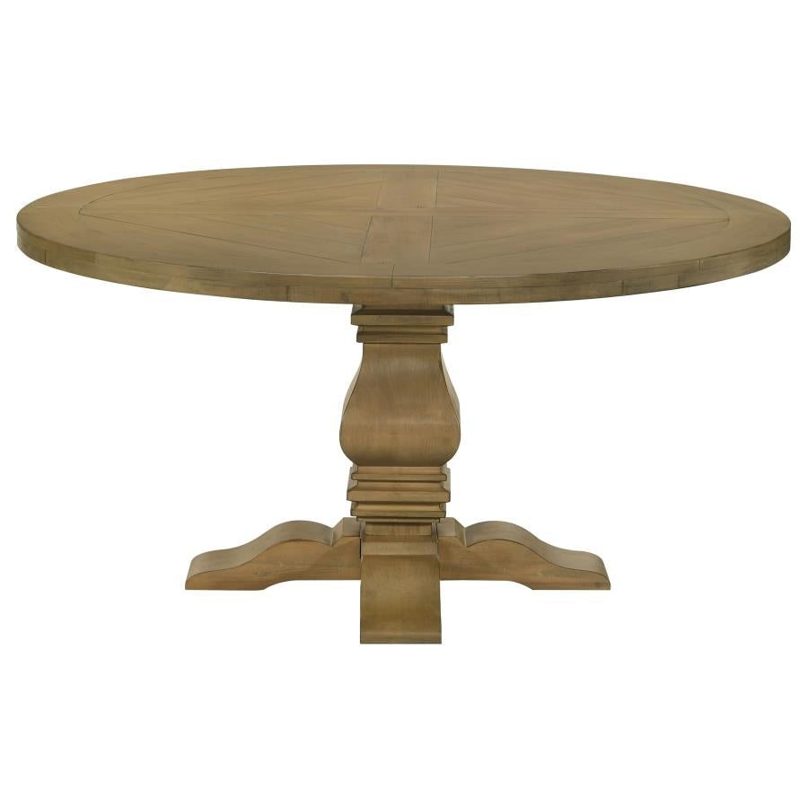 Florence French Country Rustic Honey Finish Solid Pine Round Pedestal Dining Table – 180200