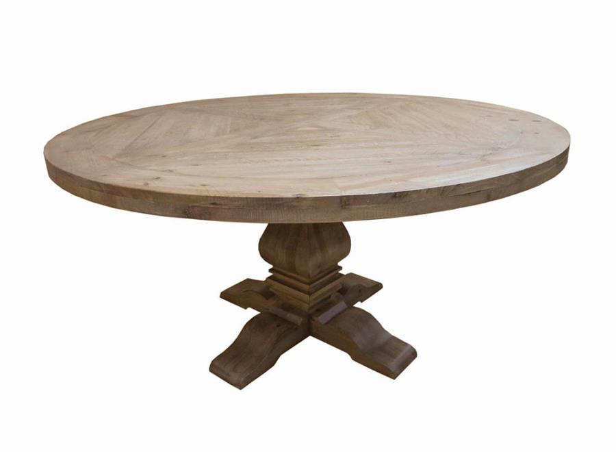 Coaster 180200 Florence vintage 18th century style rustic smoke finish wood trestle base round dining table