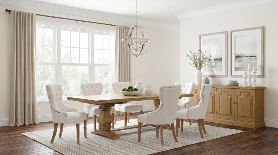 Florence Rustic Smoke Finish Solid Pine Trestle Base 7-Piece Dining Table Set – 180201-S7