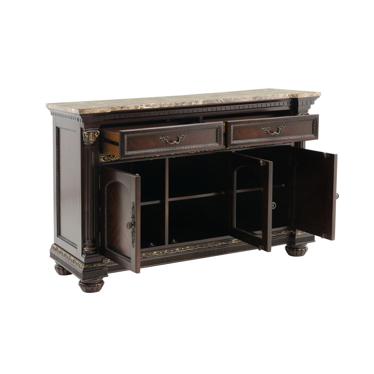 Homelegance 1808-40 Russian hill cherry finish wood buffet server console cabinet marble top