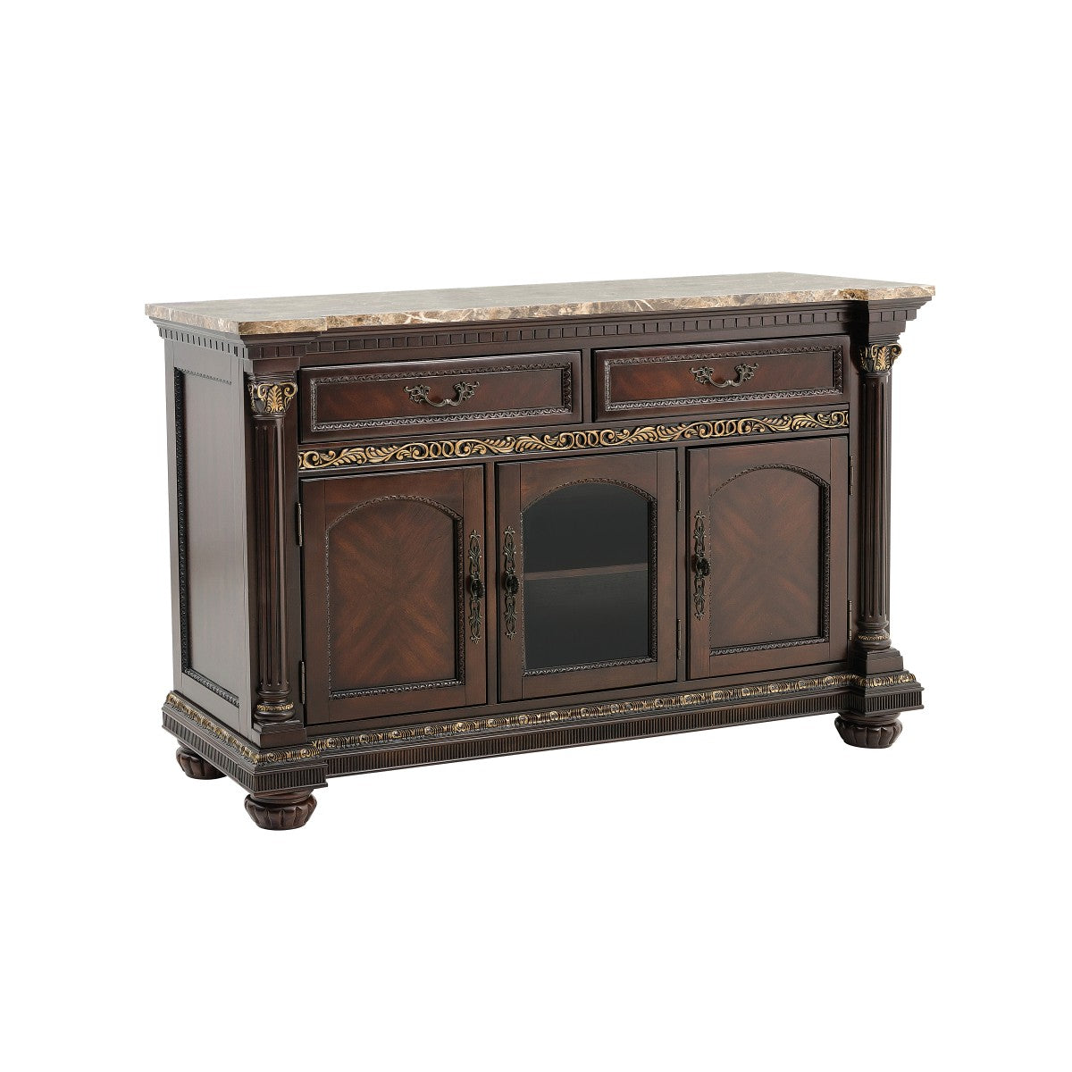 Homelegance 1808-40 Russian hill cherry finish wood buffet server console cabinet marble top