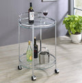 Coaster 181367 Round clear glass and chrome tea / bar serving cart with casters