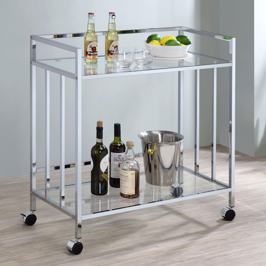 Coaster 181382 Rectangular clear glass and chrome finish tea / bar serving cart with casters