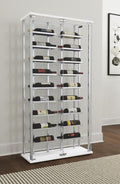 Coaster 182037 Montara tempered glass wine storage display curio cabinet with LED lighting chrome accents