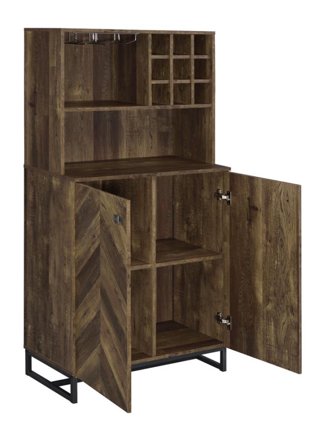 Coaster 182082 Williston forge ignacio home bar unit rustic oak herringbone finish wood vintage style bar unit