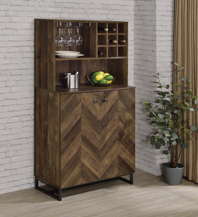 Coaster 182082 Williston forge ignacio home bar unit rustic oak herringbone finish wood vintage style bar unit