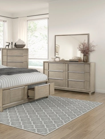 Homelegance 1820N-4PC 4 pc Mckewen light grey finish wood mid century modern style queen bedroom set