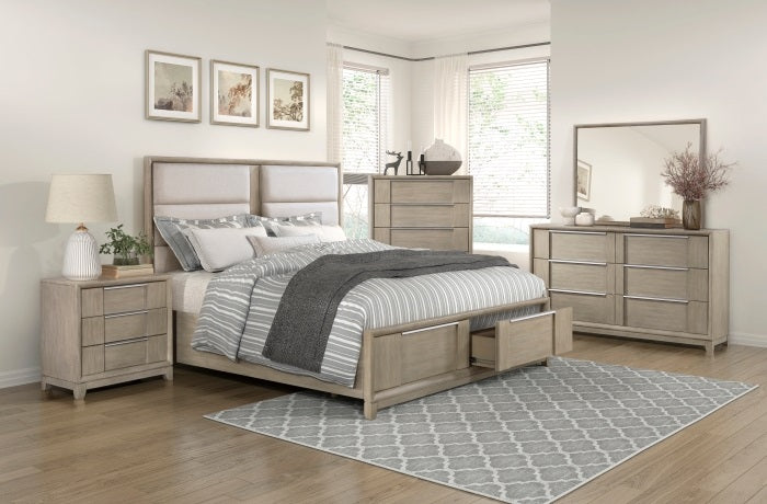 Homelegance 1820N-4PC 4 pc Mckewen light grey finish wood mid century modern style queen bedroom set