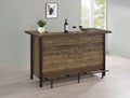 Coaster 182104 Darby home co Ansel rustic oak finish wood home bar unit with foot rail bottle and glass storage racks