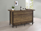 Coaster 182104 Darby home co Ansel rustic oak finish wood home bar unit with foot rail bottle and glass storage racks