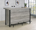 Coaster 182105 Darby home co Ansel grey driftwood finish wood home bar unit with foot rail bottle and glass storage racks