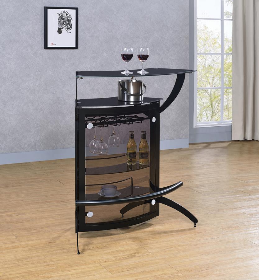 Coaster 182135 Orren ellis home bar unit modern style black finish curved front bar unit