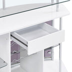 Coaster 182235 Orren ellis home bar unit modern style white finish curved front bar unit with tempered glass shelves and smoked acrylic accents