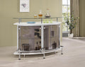 Coaster 182235 Orren ellis home bar unit modern style white finish curved front bar unit with tempered glass shelves and smoked acrylic accents