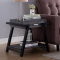 182339  Distressed grey and black finish wood chair side accent end table with drawer and lower shelf