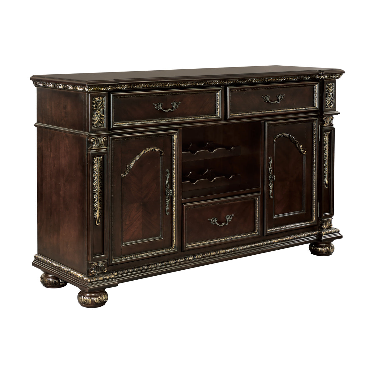 Homelegance 1824-40 Astoria grand catalonia dark cherry finish wood dining server with wine rack console cabinet