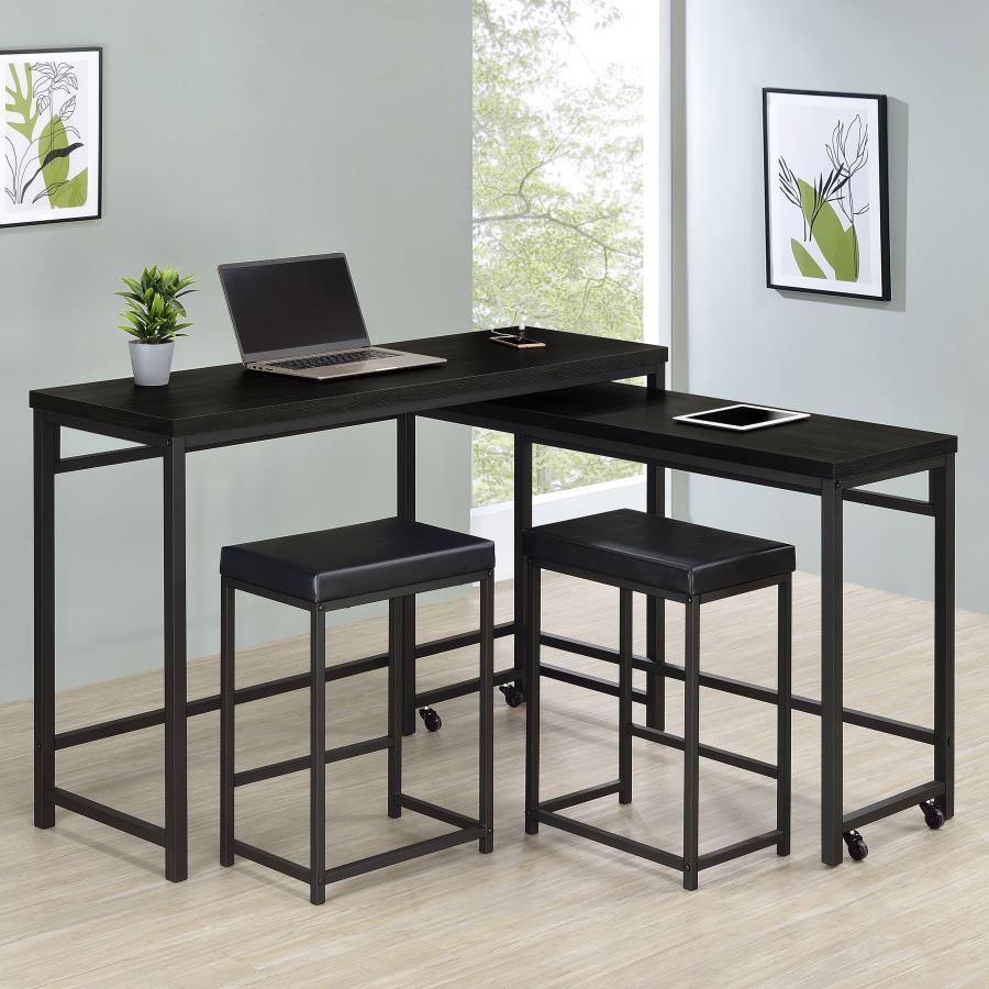 Coaster 182724 4 pc Hawes black metal and black finish wood counter height nesting bar table with 2 stools