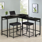 Coaster 182724 4 pc Hawes black metal and black finish wood counter height nesting bar table with 2 stools