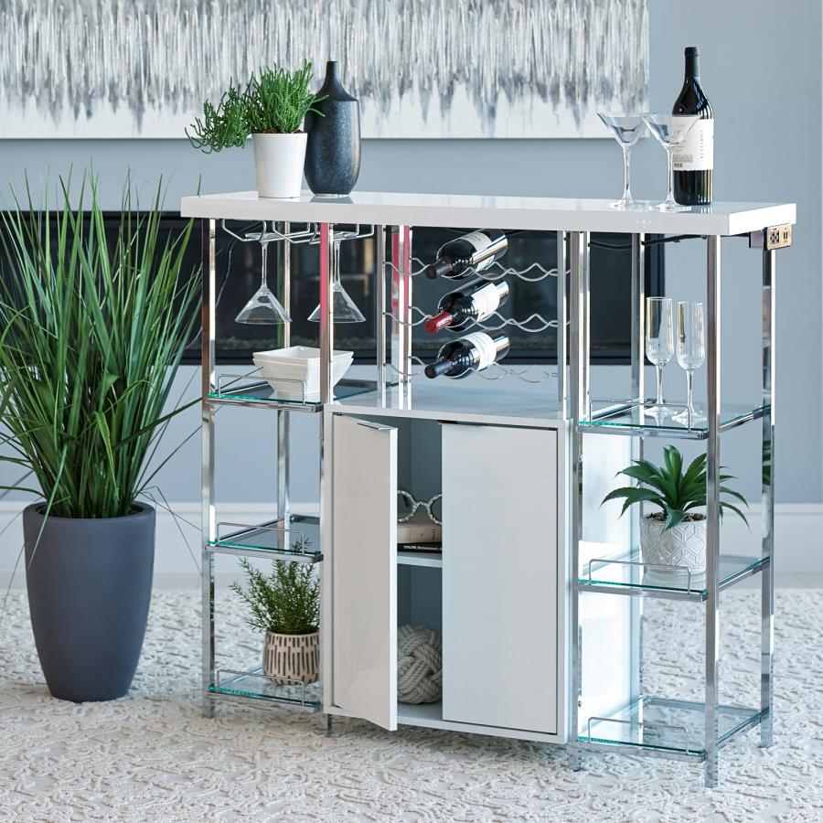 Coaster 182757 Williston forge ignacio home bar unit white finish wood and chrome bar unit