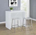 Coaster 182786 Topanga home bar unit white finish wood wine racks and metal hanging glass racks behind