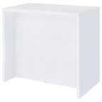 Coaster 182786 Topanga home bar unit white finish wood wine racks and metal hanging glass racks behind