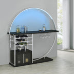 Coaster 182799 Risley home bar unit black finish wood and chrome bar unit LED lighting
